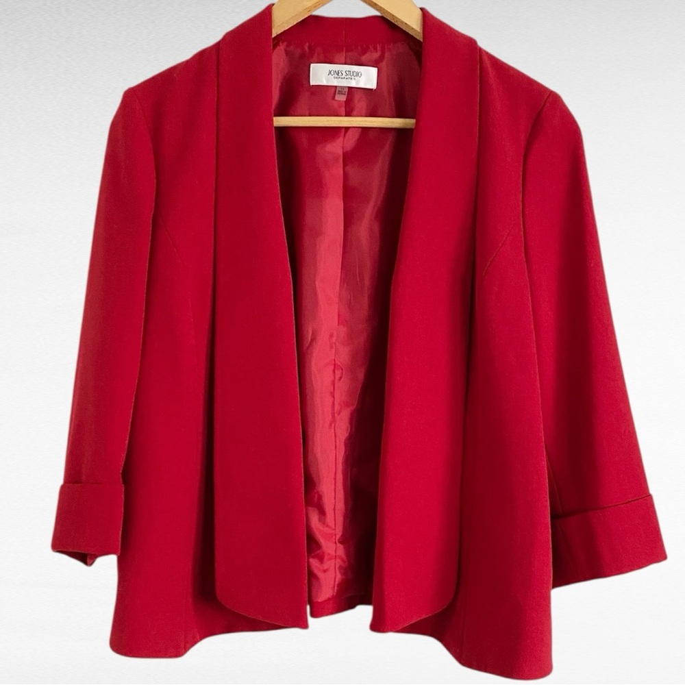 Jones Studio Separates | Red Elegant Open Front Classy Sophisticated Blazer